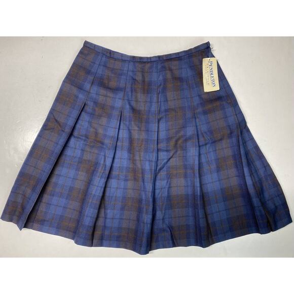 Vintage Pendleton 100% Wool Plaid Skirt Sz 16 (30"Waist) Blue Pleats NWT *Hole - Picture 1 of 8